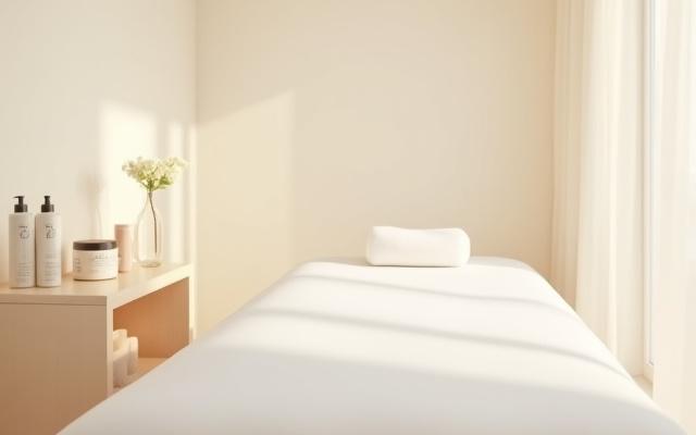 Bilik waxing peribadi yang bersih dan tenang dengan lilin di rak