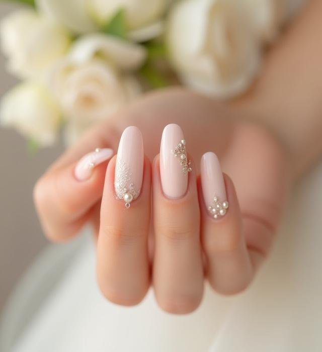Seni kuku pengantin dengan aksen berlian palsu