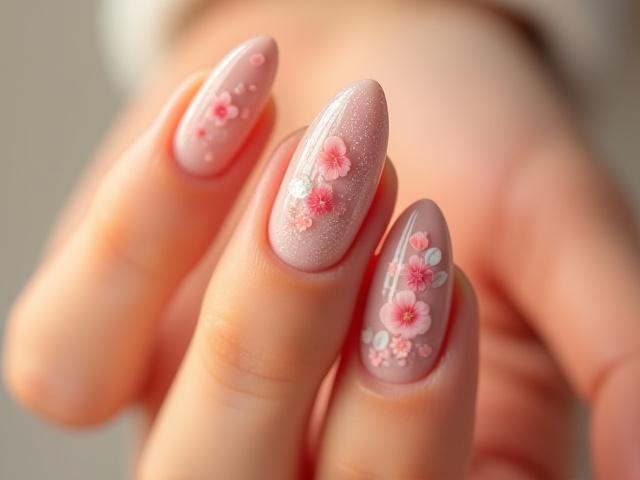 Gel Art Musim Bunga dengan motif bunga halus