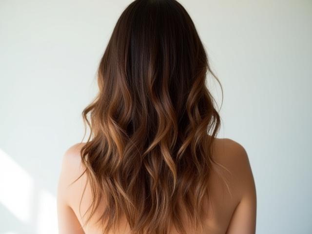 Model dengan rambut balayage coklat karamel yang cantik