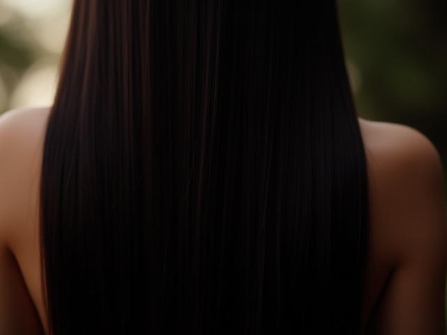 Rambut hitam panjang yang licin dan berkilat selepas rawatan keratin