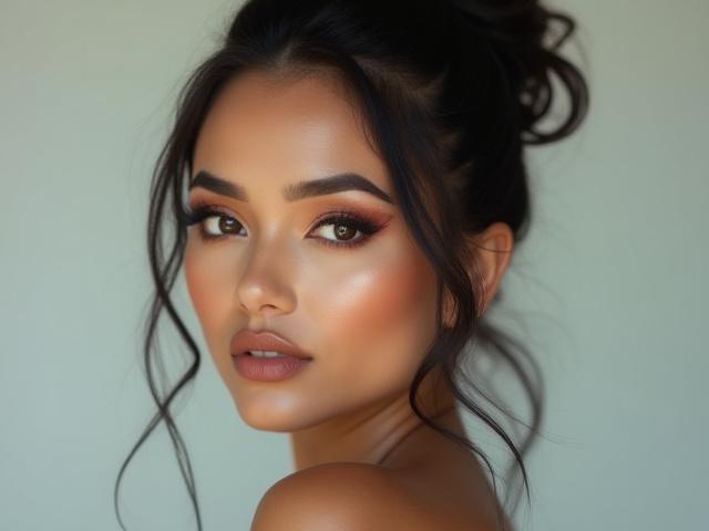 Gaya solekan berani dan fesyen untuk sesi fotografi profesional.