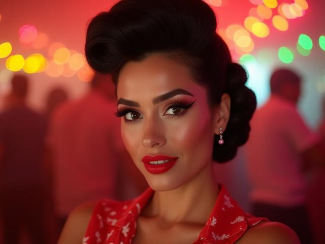 Gaya rambut retro dengan solekan mata dramatik untuk parti tema.