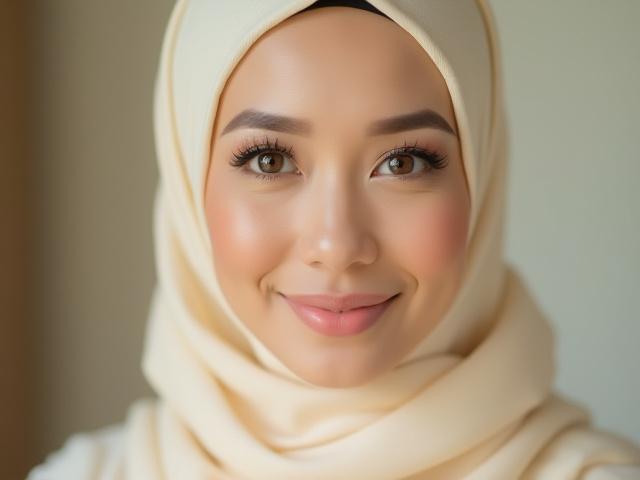 Solekan nikah pengantin wanita dengan gaya natural dan tudung kemas