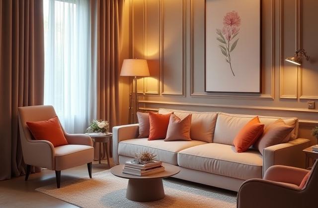 Ruang menunggu yang selesa dengan sofa moden dan majalah kecantikan