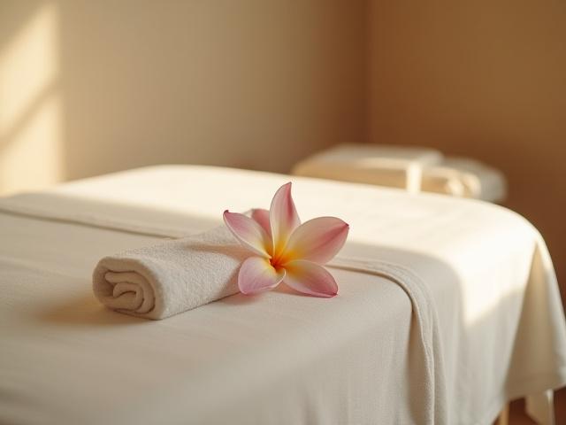 Katil urut yang selesa dan tuala yang dilipat rapi